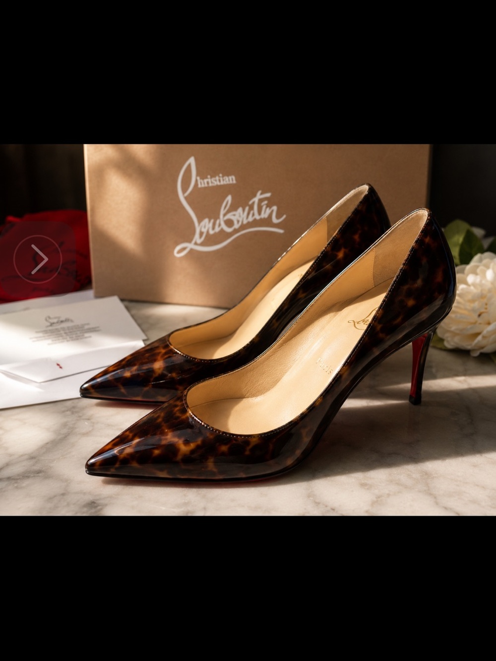 Christian Louboutin Decollete 554 Tartaruga Patent Pumps EU 40 Red Soles